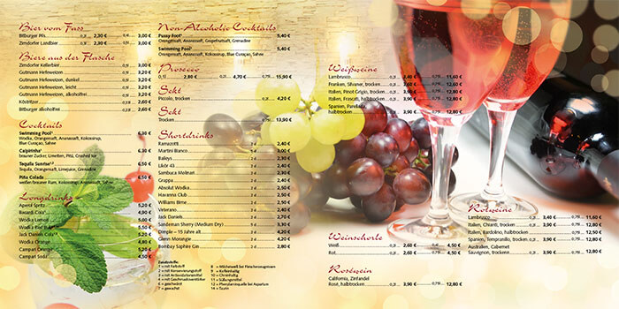 Layoutansicht von einer Restaurant-Speisekarte