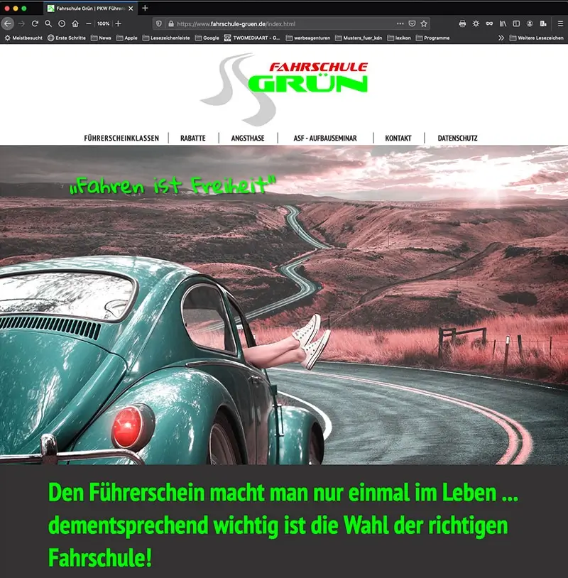 Screen von Webdesign Fahrschule Grün