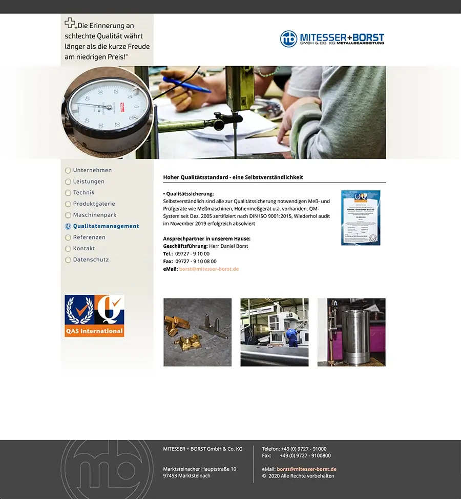 Die Seite Qualitätsmanagement von der Firma Mitesser+ Borst